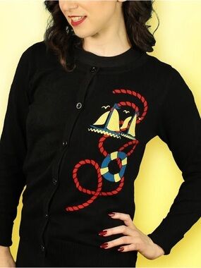 Atomic Swag Nautical Embroidered Button Cardigan Sweater